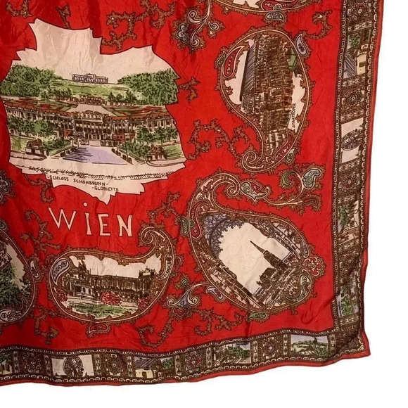 Vintage Wien Austria Souvenir Scarf  Silky Square Large 25"x25" Travel Vacation - Picture 5 of 6